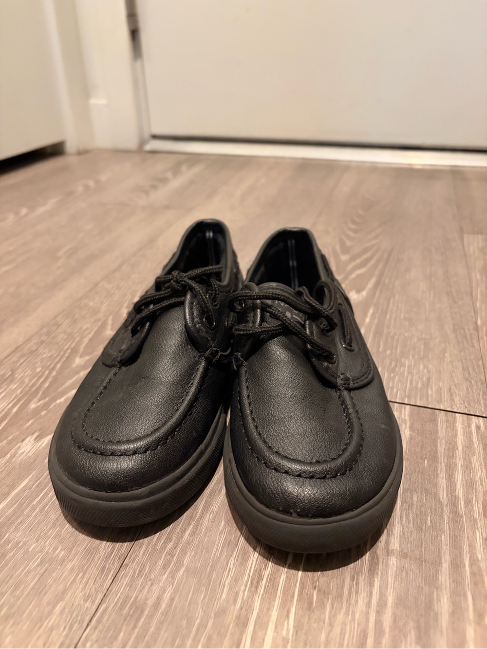 Nautica Boy’s Black Leather Lace-Up Boat Shoes